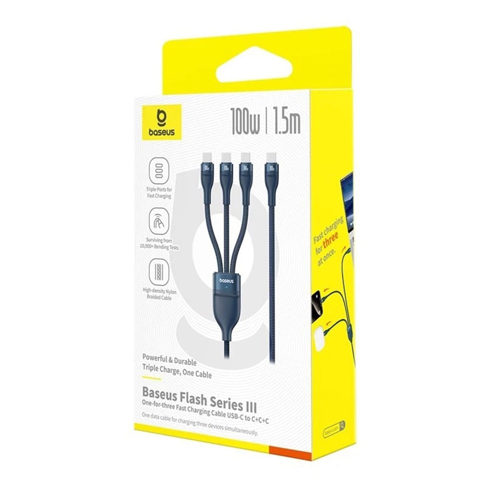 Cavo di Ricarica USB-C - 3 x USB-C Baseus Flash Series III 3in1, 100W, 1.5m, Blu P10377503321-00