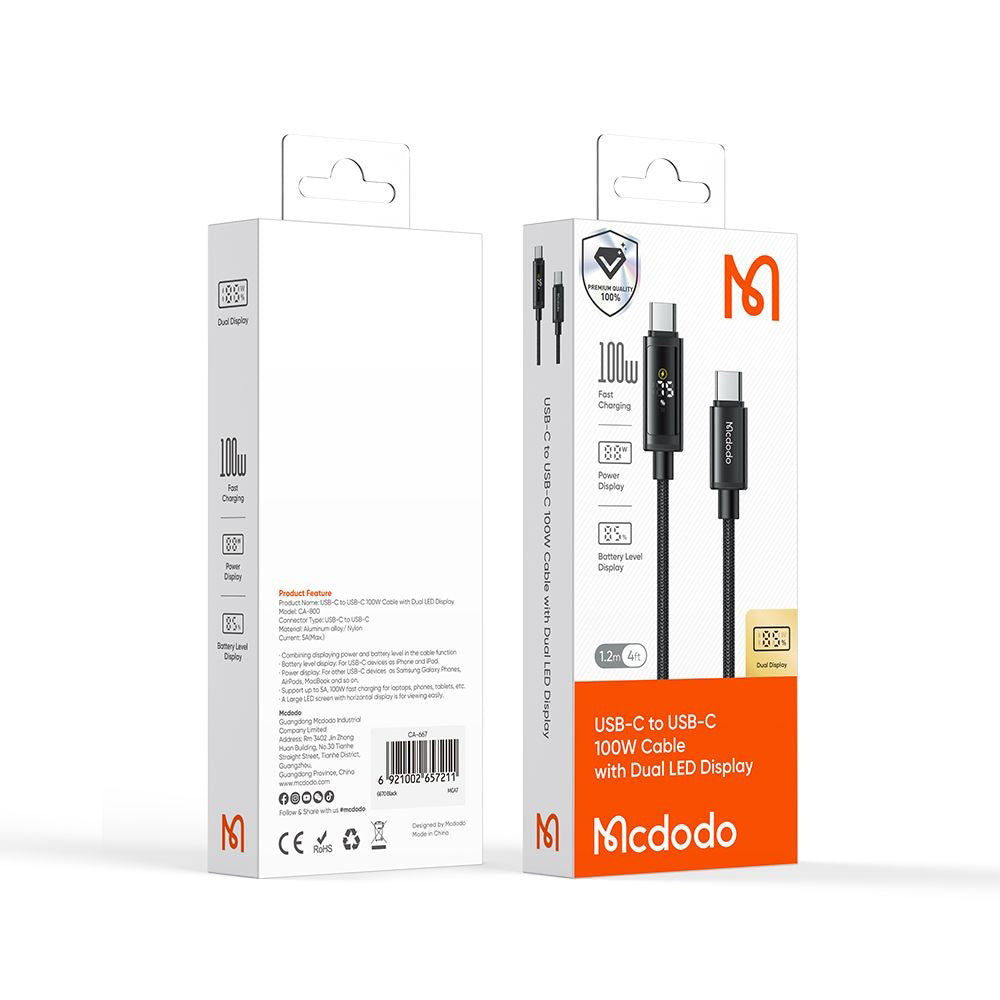 Cavo Dati e Ricarica USB-C - USB-C McDodo CA-8000 Display, 100W, 1.2m, Nero