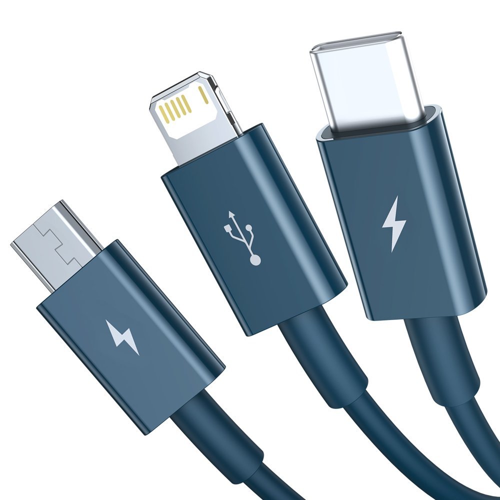 Cavo di ricarica USB-A - Lightning / microUSB / USB-C Serie Baseus Superior 3in1, 20W, 1,5 m, blu CAMLTYS-03