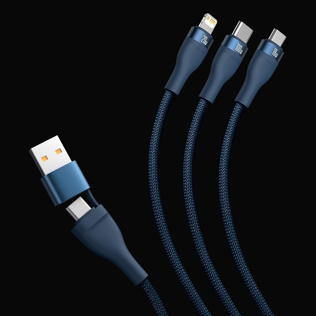 Cavo di ricarica USB-C / USB-A - Lightning / microUSB / USB-C Baseus Flash Series II, 100W, 1,2m, Blu navy CASS030103