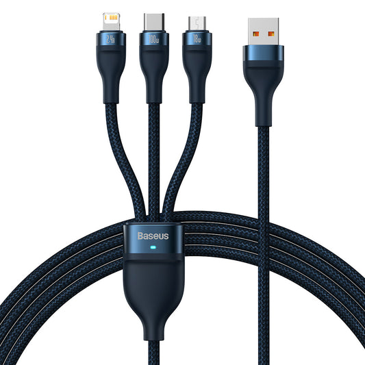 Cavo di Ricarica USB-A - Lightning / microUSB / USB-C Baseus Flash Series II 3in1, 66W, 1.2m, Blu CASS040003