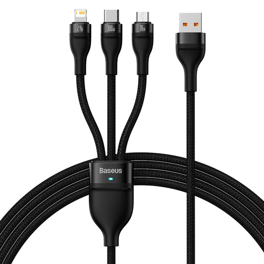 Cavo di Ricarica USB-A - Lightning / microUSB / USB-C Baseus Flash Series II 3in1, 66W, 1.2m, Nero CASS040001