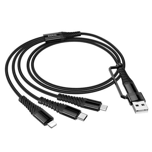 Cavo di Ricarica USB-A / USB-C - Lightning / microUSB / USB-C HOCO X123 3in1, 18W, 1m, Nero