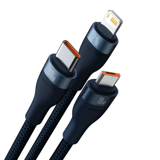 Cavo di Ricarica USB-A - Lightning / microUSB / USB-C Baseus Flash Series II 3in1, 66W, 1.2m, Blu CASS040003