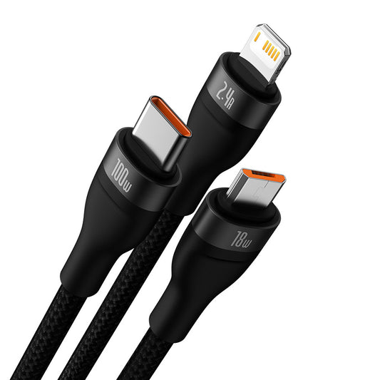 Cavo di Ricarica USB-A - Lightning / microUSB / USB-C Baseus Flash Series II 3in1, 66W, 1.2m, Nero CASS040001