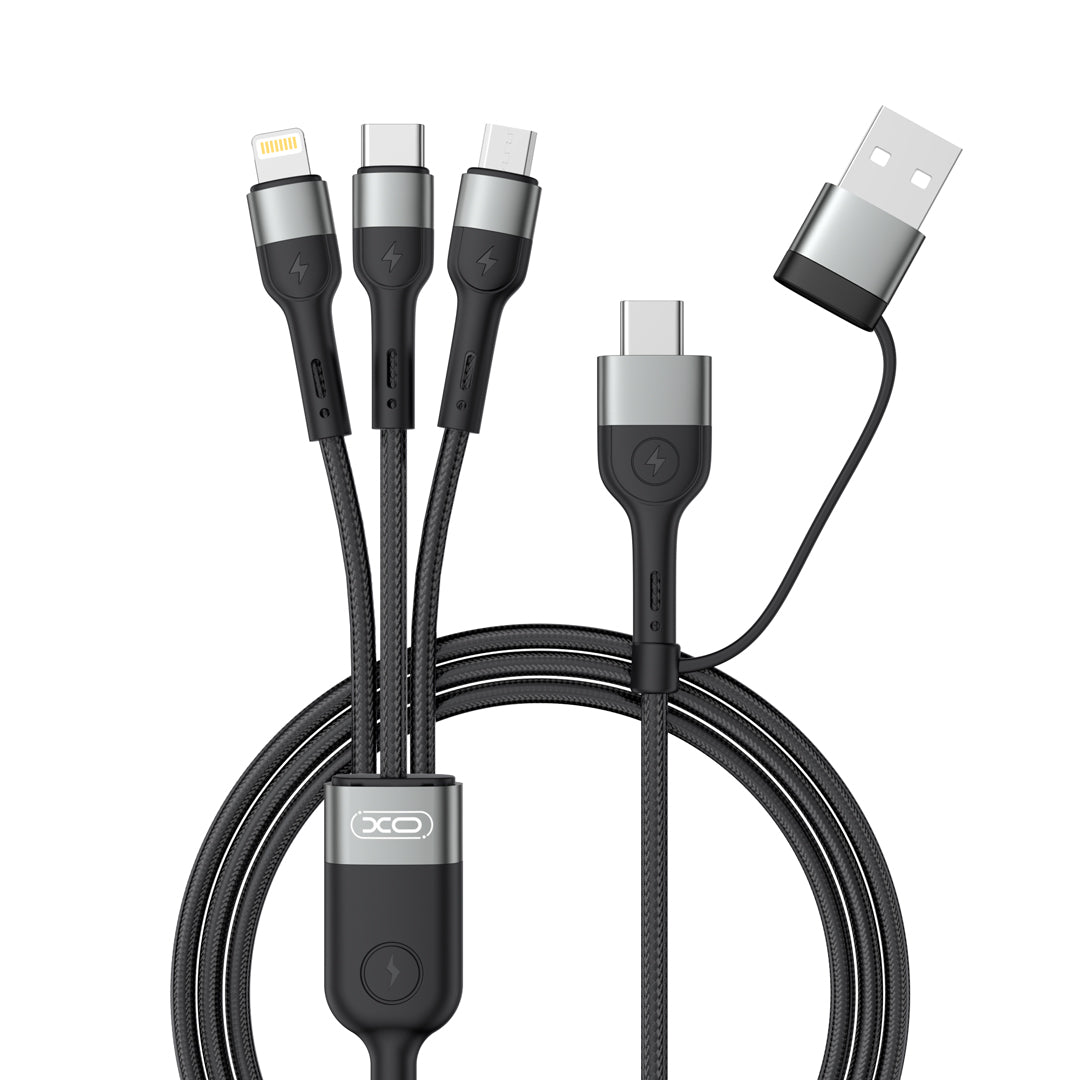 Cavo di ricarica USB-A / USB-C - Lightning / microUSB / USB-C XO Design NB254 3in1, 60W, 1,2m, Nero
