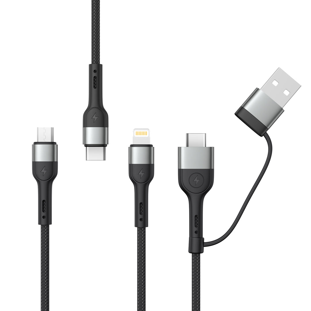 Cavo di ricarica USB-A / USB-C - Lightning / microUSB / USB-C XO Design NB254 3in1, 60W, 1,2m, Nero