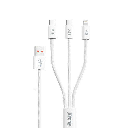 Cavo di Ricarica USB-A - Lightning / 2 x USB-C Blueo, 75W, 1.2m, Bianco