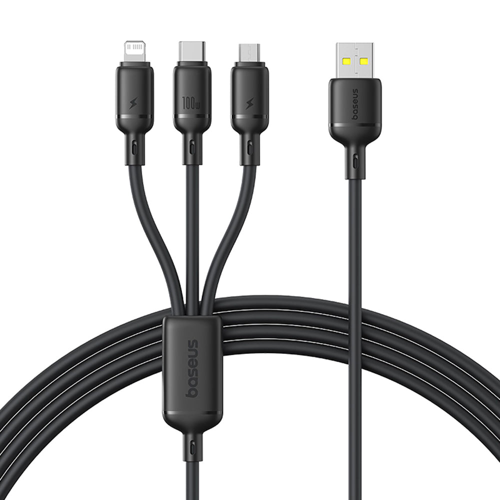 Cavo di Ricarica USB-A - Lightning / microUSB / USB-C Baseus Silky 3in1, 100W, 1.5m, Nero P10377705123-00