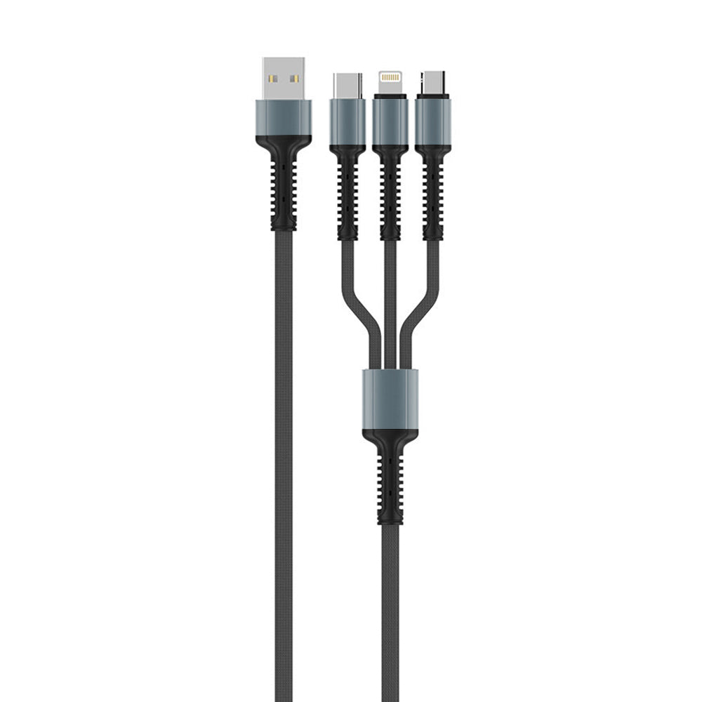 Cavo di ricarica USB-A - Lightning / microUSB / USB-C ColorWay CW-CBU3003, 20W, 1.2m, Grigio