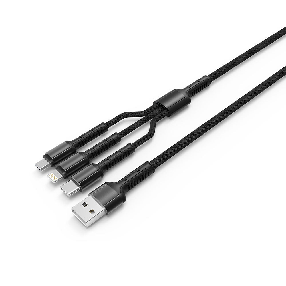 Cavo di ricarica USB-A - Lightning / microUSB / USB-C ColorWay CW-CBU3003, 20W, 1.2m, Grigio
