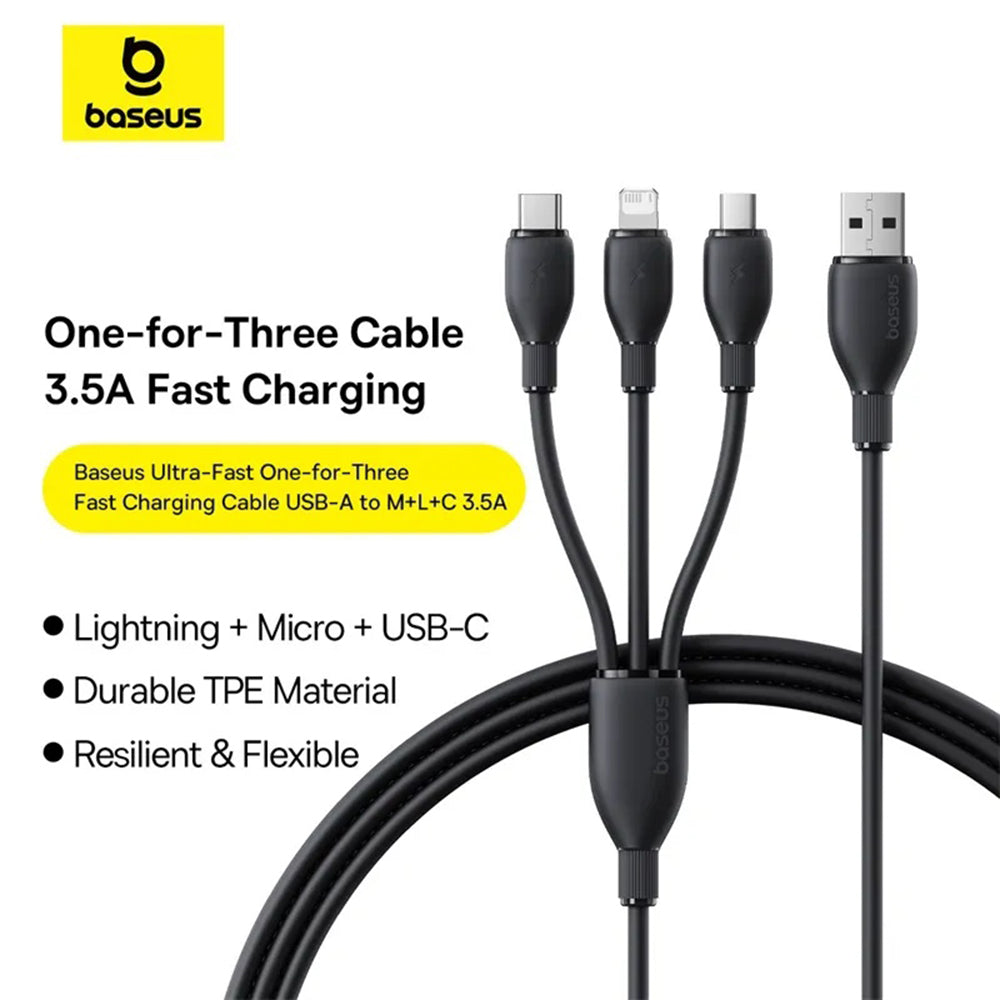 Cavo di Ricarica USB-C - Lightning / microUSB / USB-C Baseus Ultra Fast 3in1, 20W, 0.8m, Nero P10377501111-00