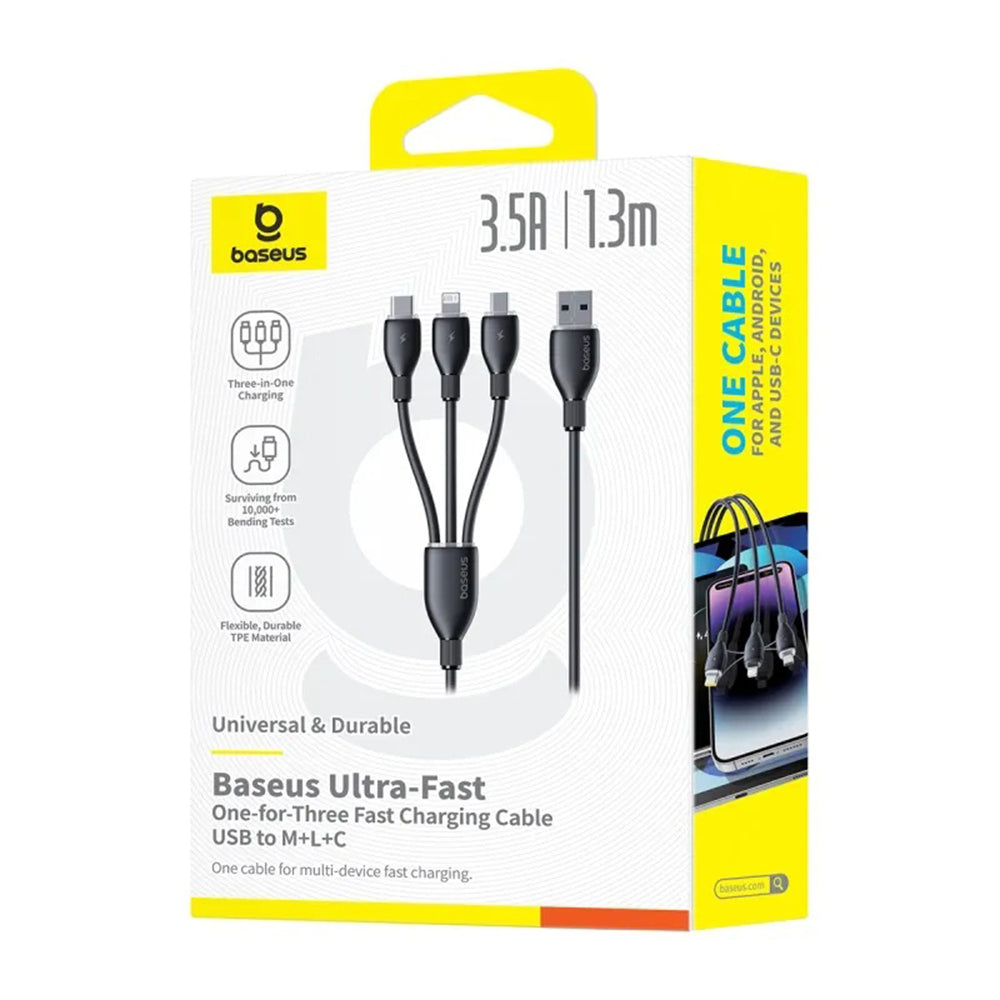 Cavo di Ricarica USB-C - Lightning / microUSB / USB-C Baseus Ultra Fast 3in1, 20W, 0.8m, Nero P10377501111-00