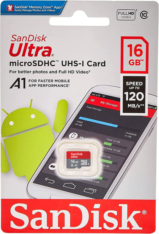 Scheda di Memoria microSDHC SanDisk Ultra Android A1, 16Gb, Classe 10 / UHS-1 U1 SDSQUAR-016G-GN6MN