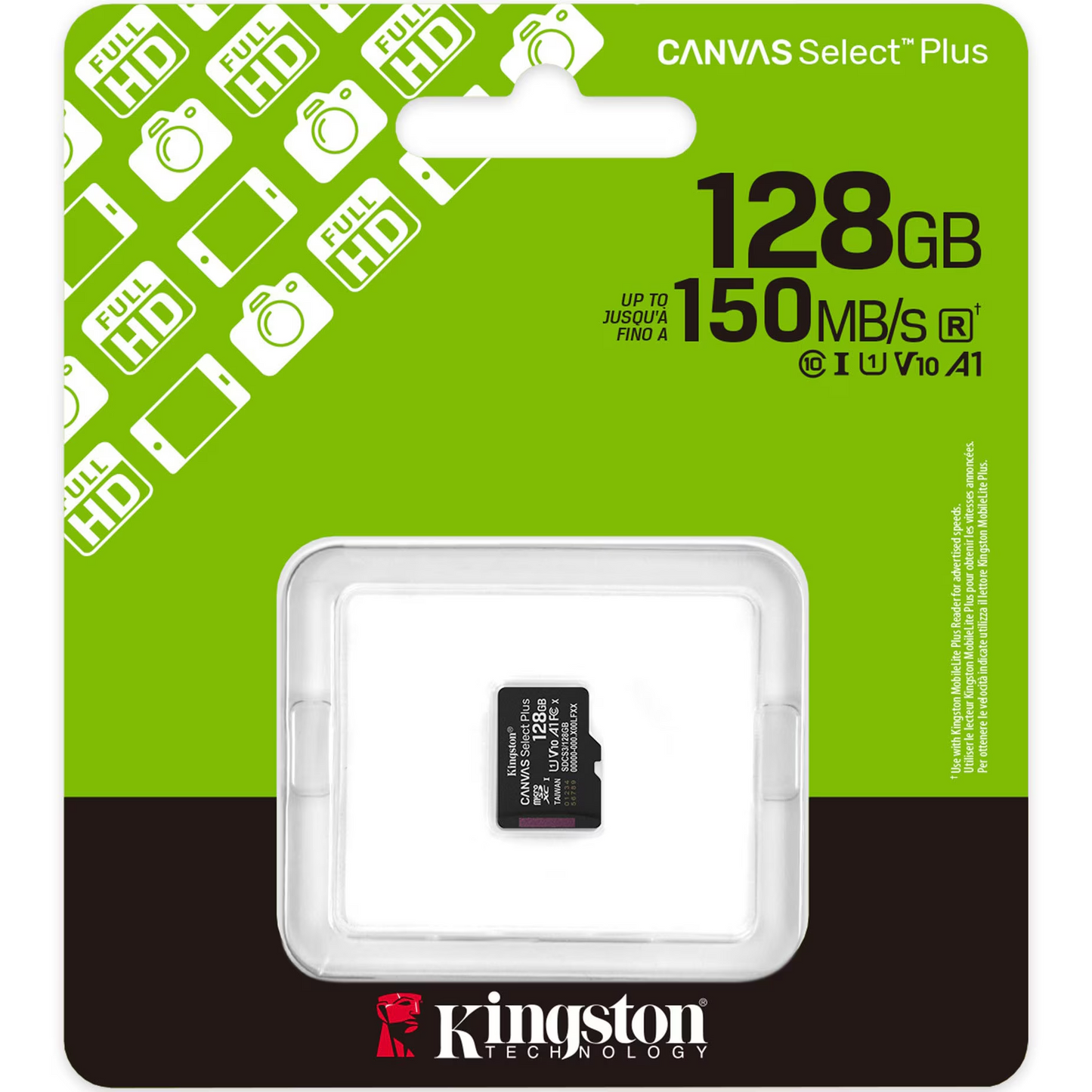 Scheda di Memoria microSDXC Kingston Canvas Select Plus Android A1, 128Gb, Classe 10 / UHS-1 U1 SDCS3/128GBSP