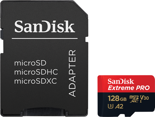 Scheda di Memoria microSDXC SanDisk Extreme Pro, 128Gb, Classe 10 / UHS-1 U3, Con Adattatore SDSQXCD-128G-GN6MA