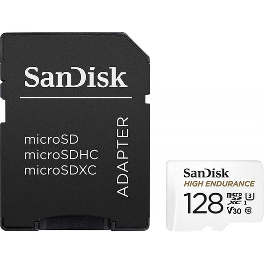 Scheda di Memoria microSDXC SanDisk High Endurance, 128Gb, Classe 10 / UHS-1 U3, Con Adattatore SDSQQNR-128G-GN6IA