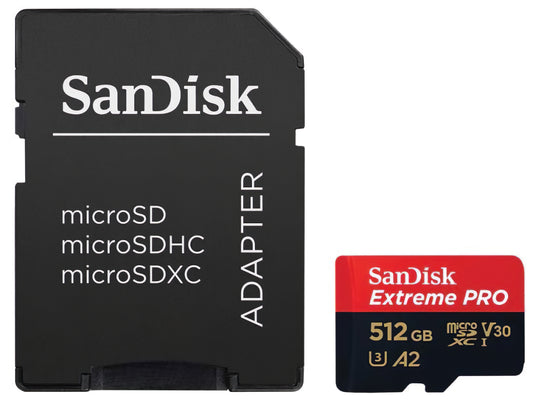 Scheda di Memoria microSDXC SanDisk Extreme Pro, 512Gb, Classe 10 / UHS-1 U3, Con Adattatore SDSQXCD-512G-GN6MA