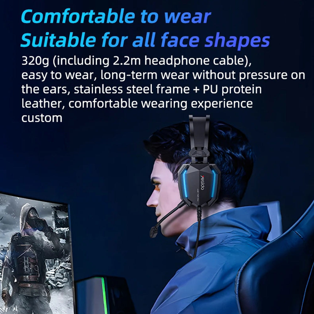 Cuffie Gaming 3.5mm Yesido EK03, RGB, 2m, Nere