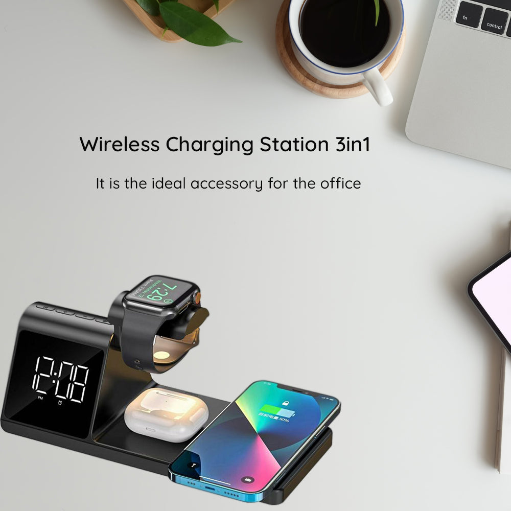 Orologio Digitale HAVIT W3042 4in1 con Ricarica Wireless QI, Nero