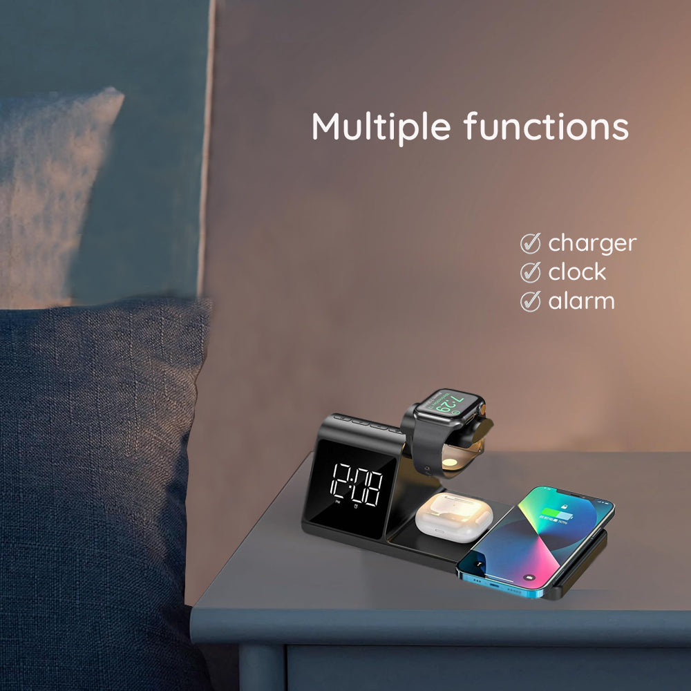 Orologio Digitale HAVIT W3042 4in1 con Ricarica Wireless QI, Nero