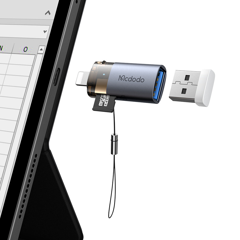 Lettore di schede Lightning McDodo OT-7850, USB-A (OTG) - microSD, Nero