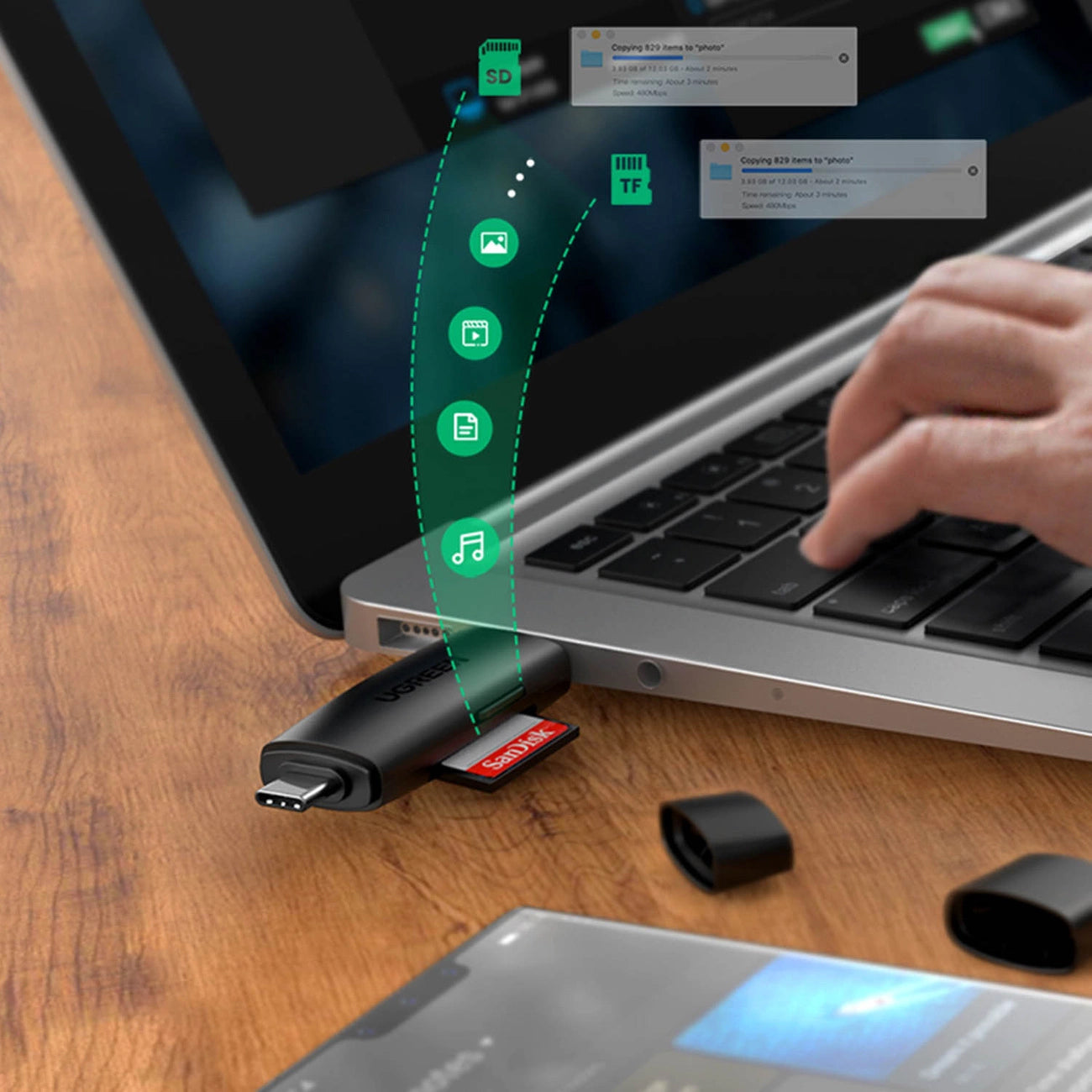 USB / USB-C Card Reader UGREEN CM304, SD - microSD, Black