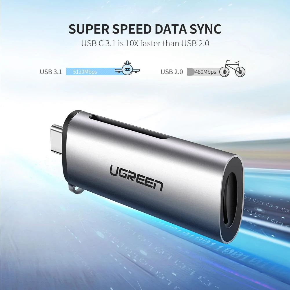 Lettore di schede USB-C UGREEN CM184, SD - microSD, Grigio