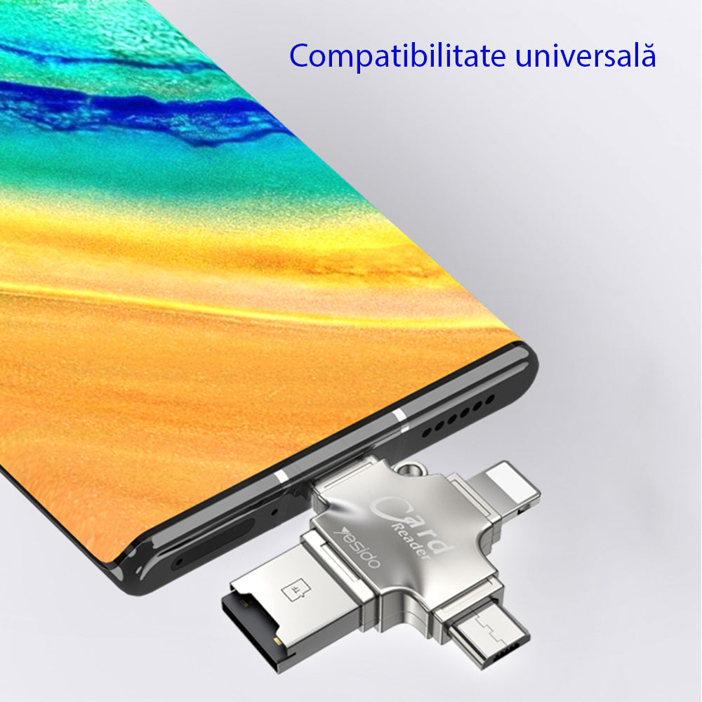 Lettore di schede USB / USB-C / Lightning / microUSB Yesido GS13, microSD, Argento