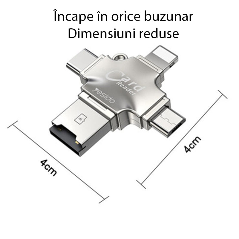 Lettore di schede USB / USB-C / Lightning / microUSB Yesido GS13, microSD, Argento