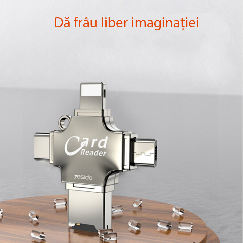 Lettore di schede USB / USB-C / Lightning / microUSB Yesido GS13, microSD, Argento