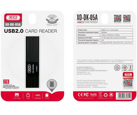Lettore di schede USB XO Design DK05A, SD - microSD, nero