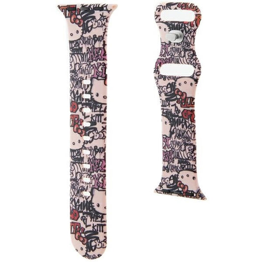 Hello Kitty Silicone Graffiti Tags Strap for Apple Watch 42mm / 41mm / 40mm / 38mm Series, Pink