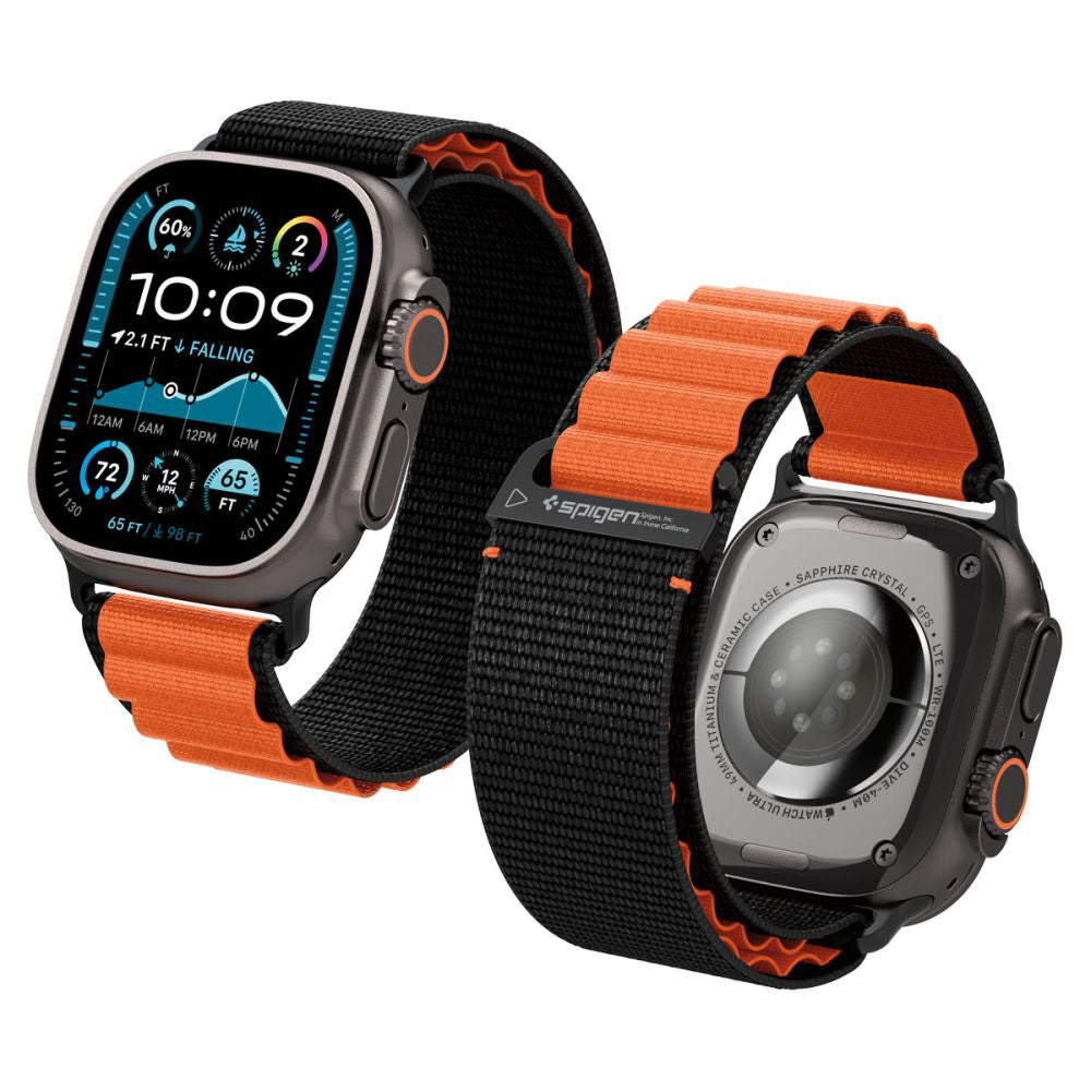 Spigen WBF1 Strap for Apple Watch 49mm / 46mm / 45mm / 44mm Series, Black Orange AMP10145