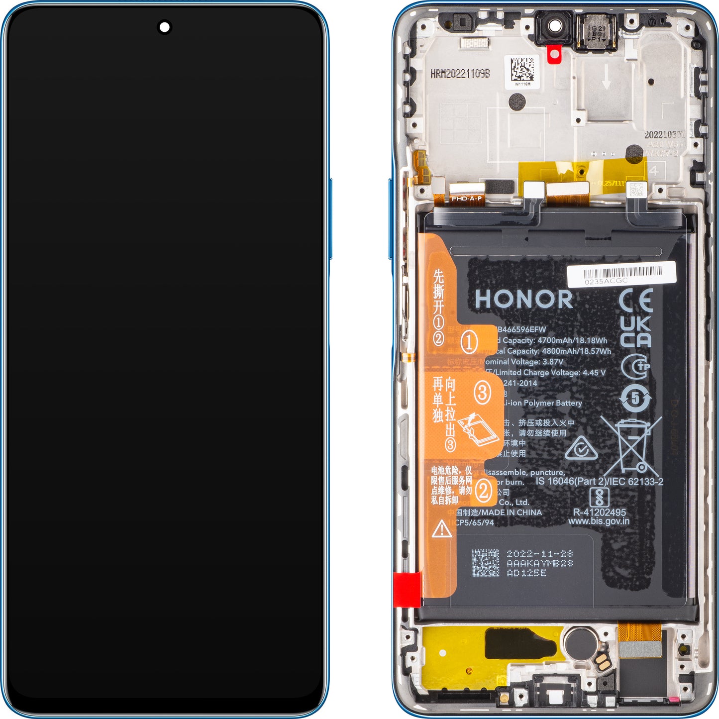 Display touchscreen Touchscreen Honor Magic4 Lite, con cornice e batteria, blu (Ocean Blue), Service Pack 0235ABST