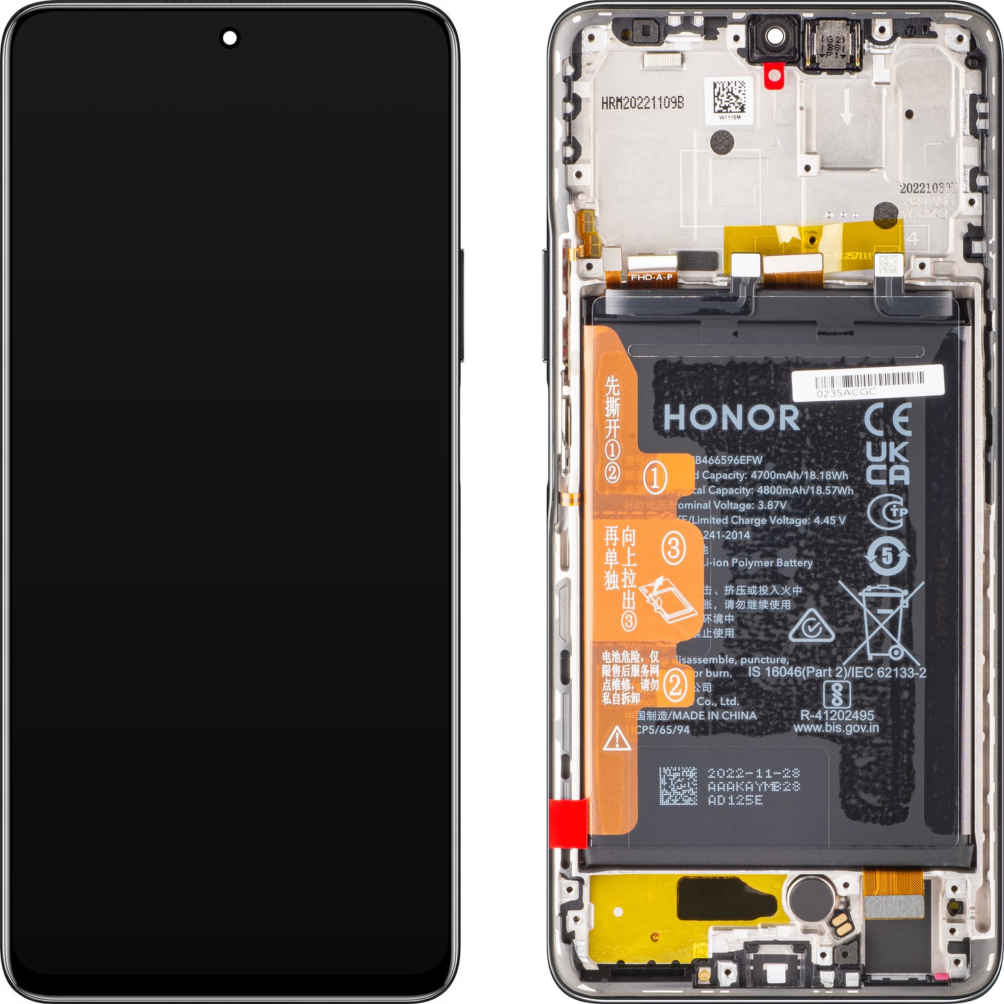 Display touchscreen Touchscreen Honor Magic4 Lite, con cornice e batteria, nero notte, Service Pack 0235ABSK