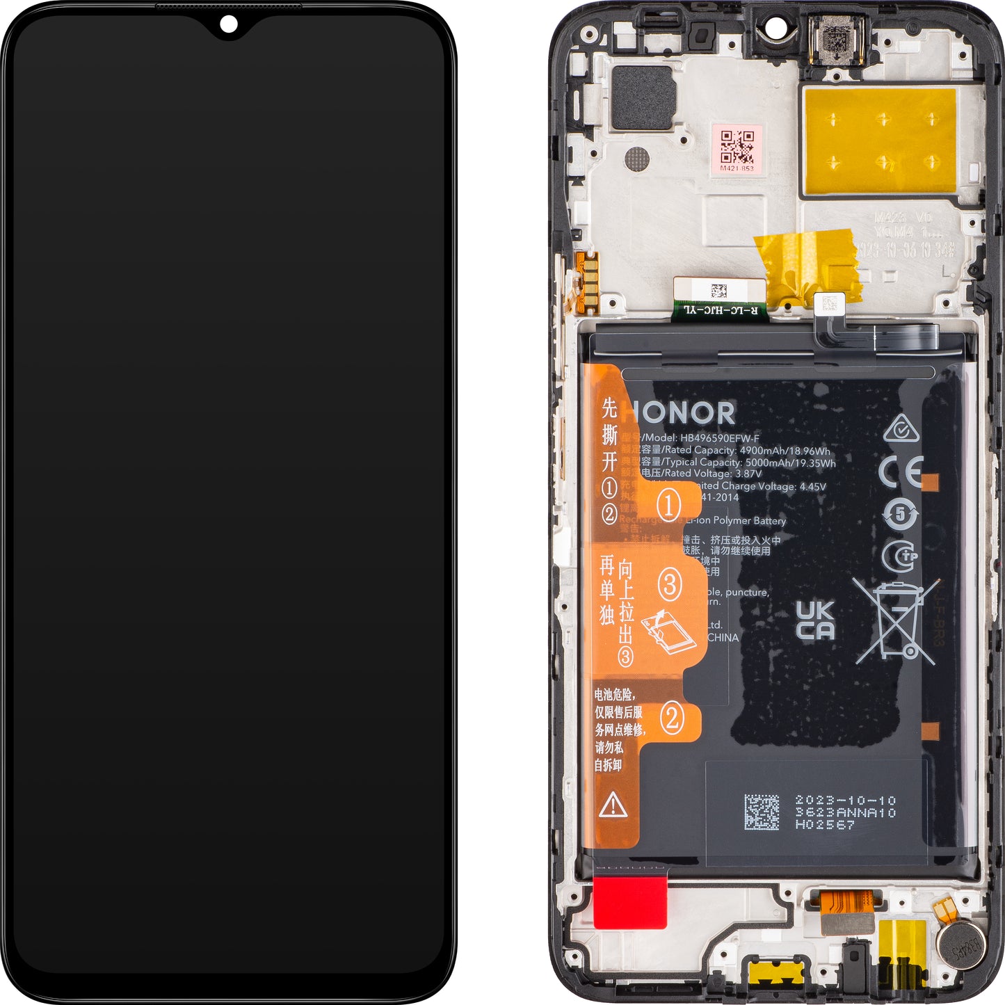 Display touchscreen Honor 70 Lite, con cornice e batteria, nero, service pack 0235AFJJJ