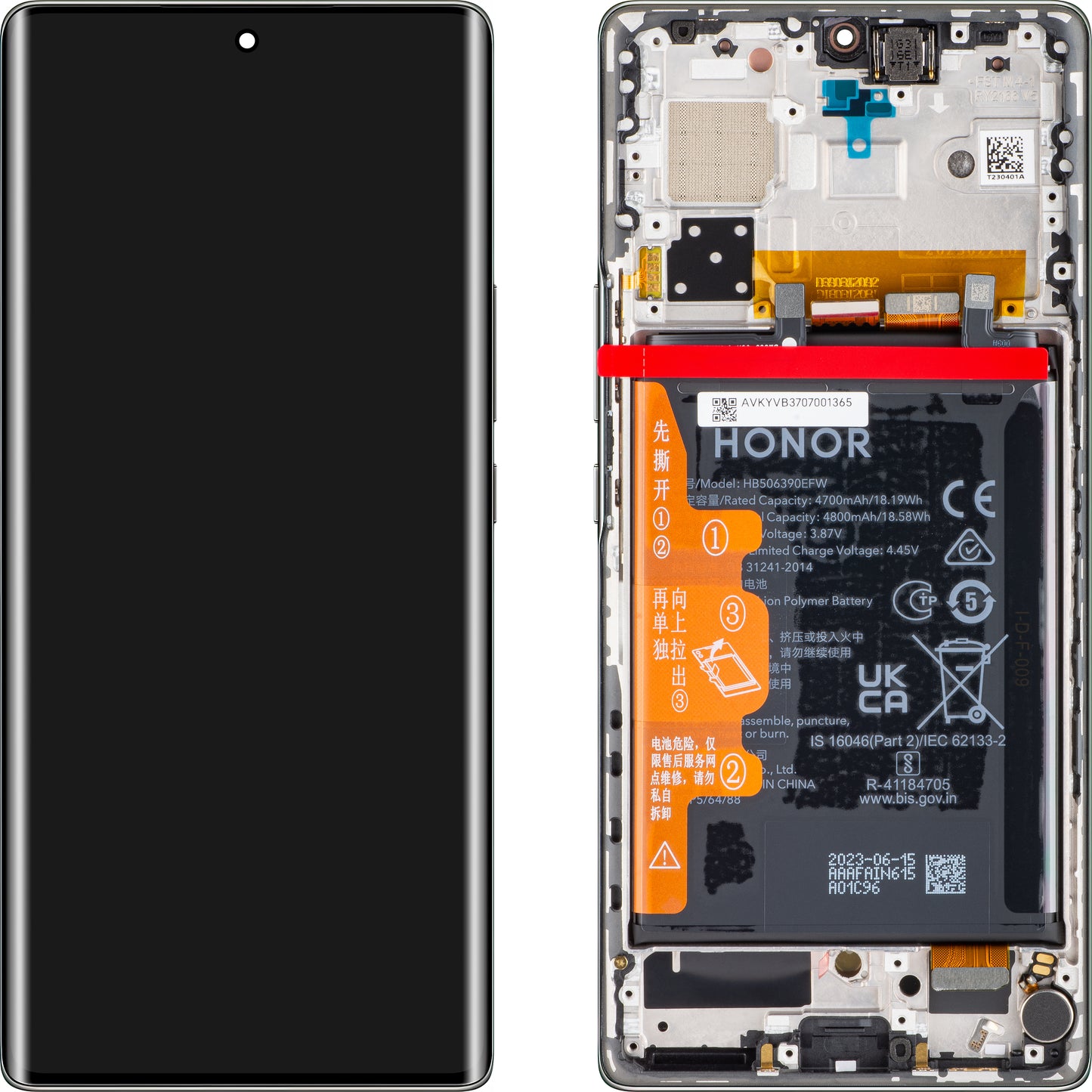 Display touchscreen Honor 70, con cornice e batteria, nero notte, Service Pack 0235ACMF