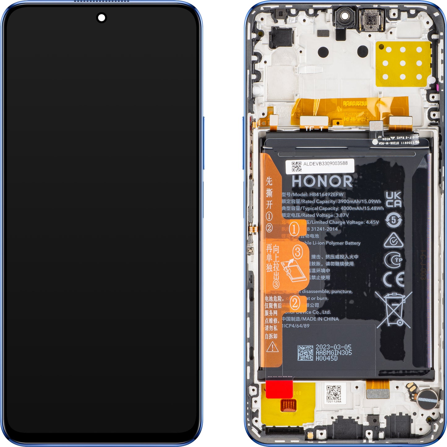 Display touchscreen Touchscreen Honor X8 4G, con cornice e batteria, blu (Ocean Blue), Service Pack 0235ACDR