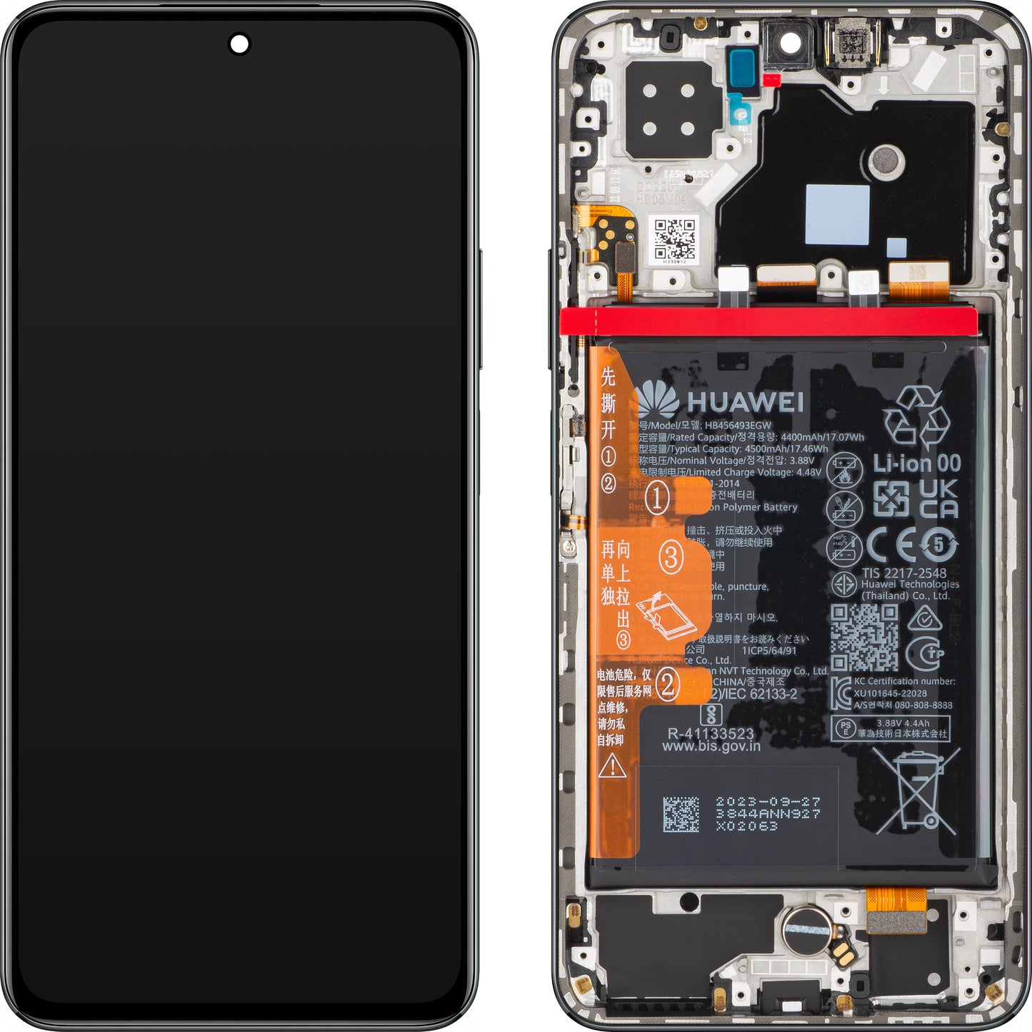 Display con touchscreen Huawei nova 10 SE, con cornice e batteria, Starry Black, Service Pack 02355FAM