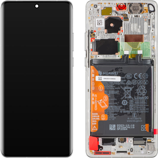 Display con touchscreen Huawei P50 Pro, con cornice e batteria, bianco perla, Service Pack 02354SNU