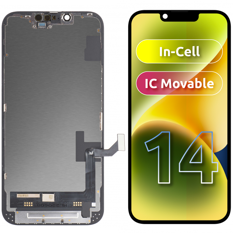 Display touchscreen JK per Apple iPhone 14, con cornice, versione In-Cell LCD, nero