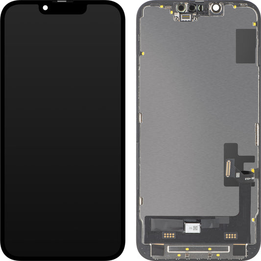 Display con Touchscreen MP compatibile con Apple iPhone 14, con Cornice, Versione Soft OLED FHD Diagnostic, Nero
