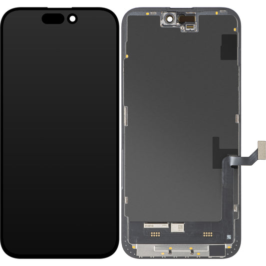 Display con Touchscreen MP compatibile con Apple iPhone 15 Plus, con Cornice, Versione Soft OLED FHD IC Movable, Nero