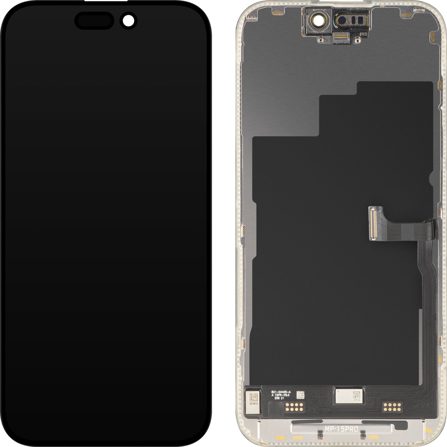 Display con Touchscreen MP compatibile con Apple iPhone 15 Pro, con Cornice, Versione Premium Soft OLED FHD 120Hz Diagnostico, Nero