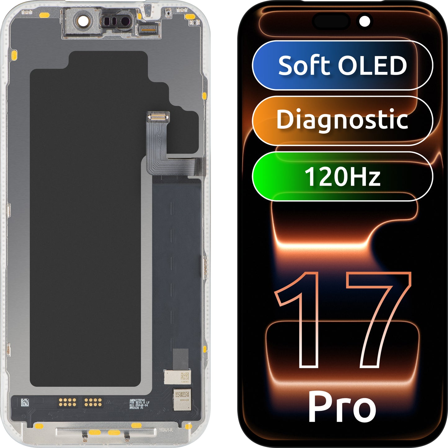 MP Touchscreen Display compatible with Apple iPhone 17 Pro, with Frame, OLED FHD 120Hz Diagnostic Soft Version, Black