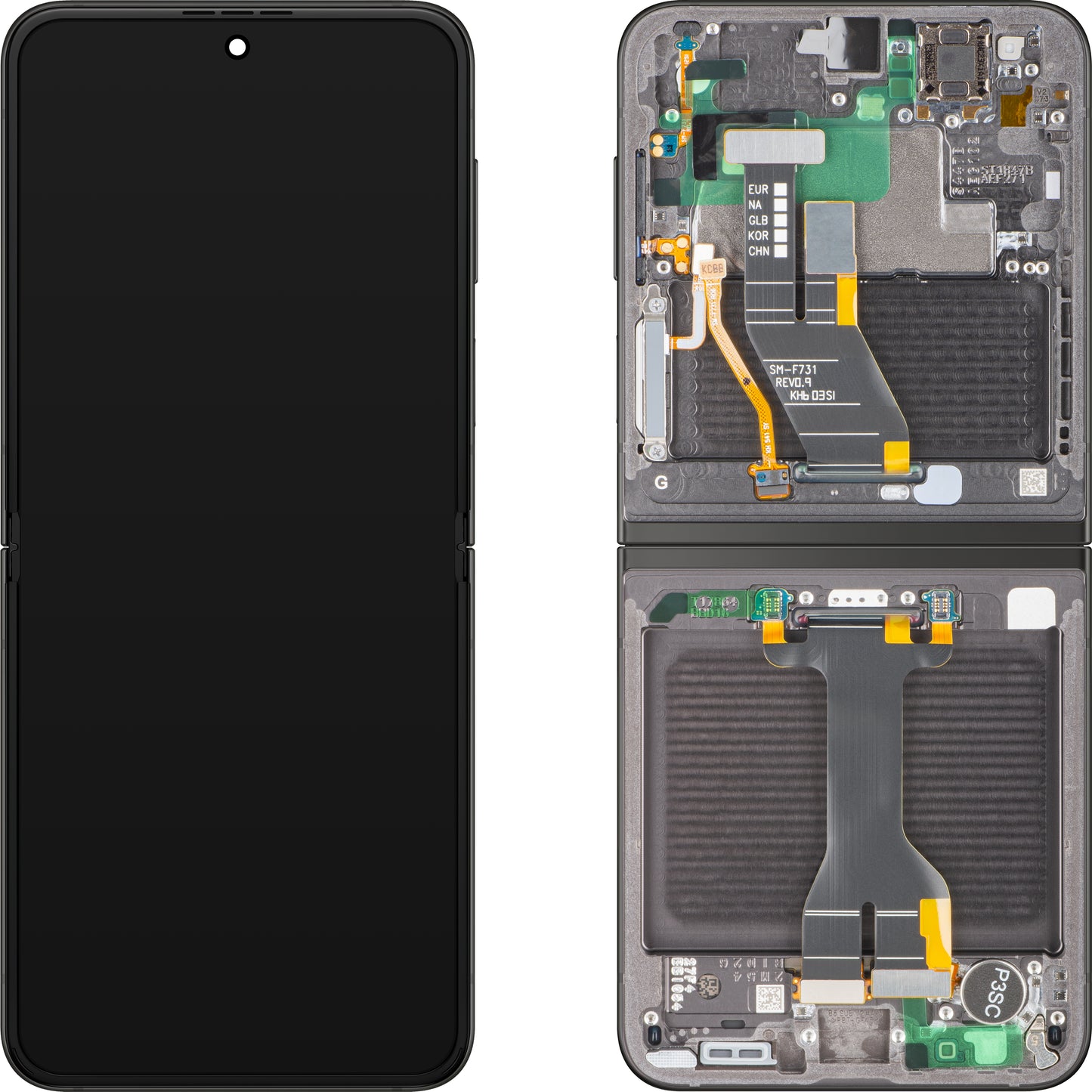 Display con Touchscreen Samsung Galaxy Z Flip5 F731, con Cornice, Sub Inner, Grigio, Service Pack GH82-31827E