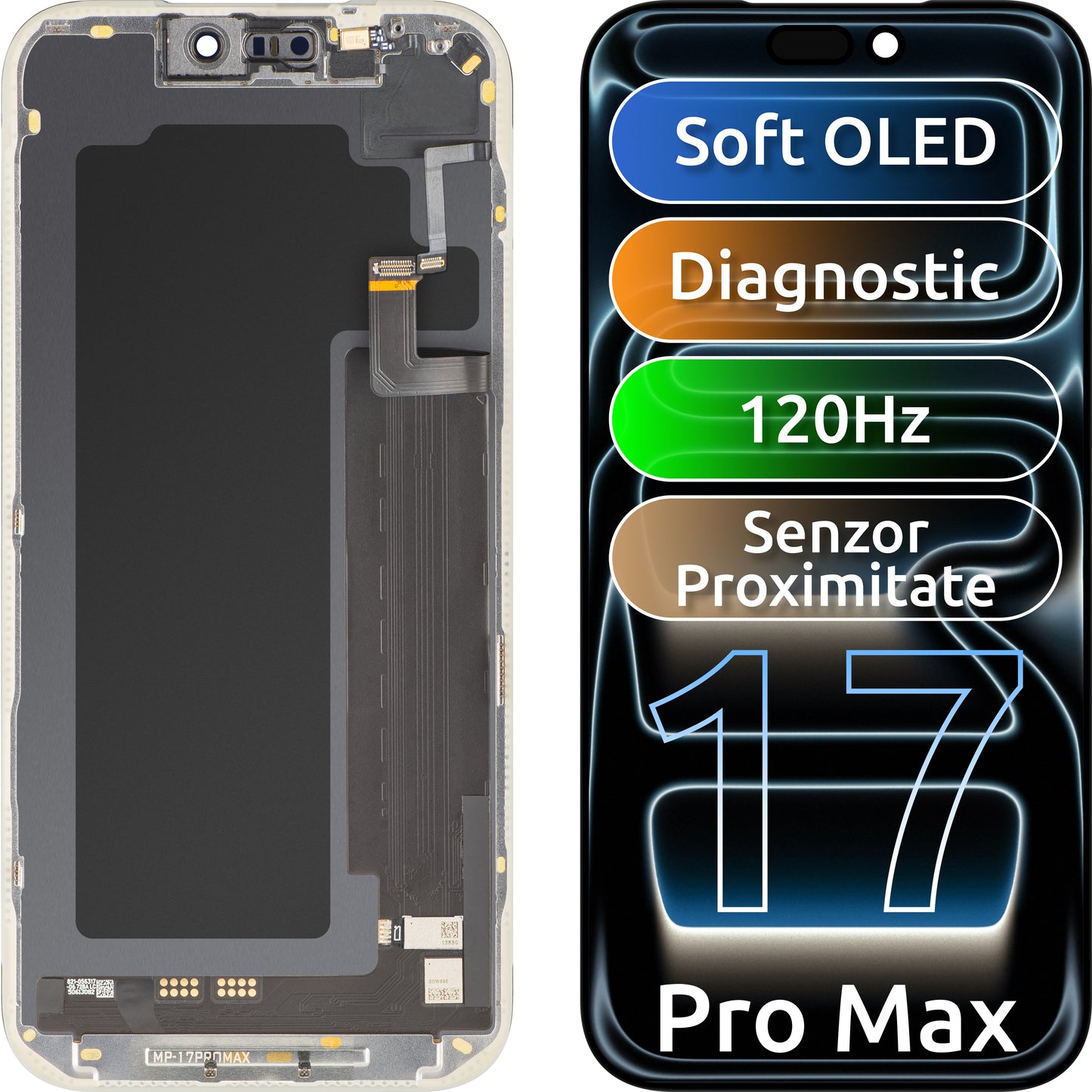 Display con Touchscreen e Sensore di Prossimità Luce MP compatibile con Apple iPhone 17 Pro Max, con Cornice, Versione Software OLED FHD 120Hz Diagnostica, Nero
