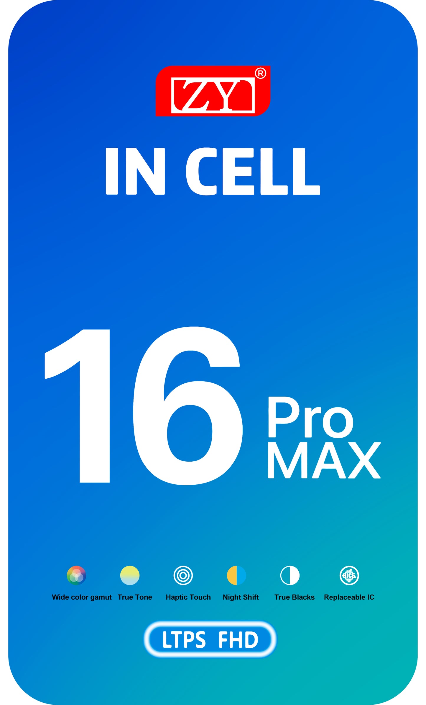 Display con Touchscreen ZY per Apple iPhone 16 Pro Max, con Cornice, Versione LCD In-Cell IC Movable, Nero