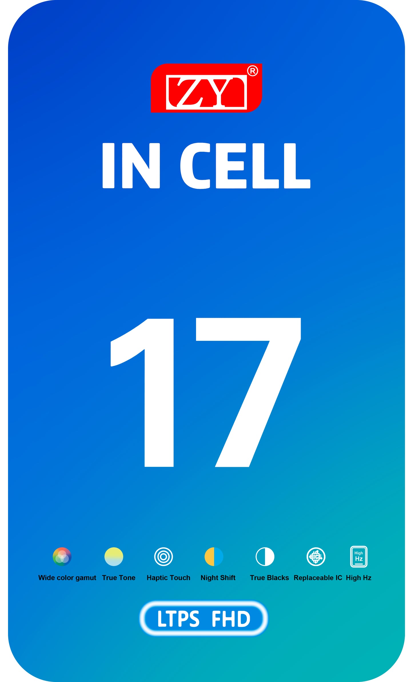 Display con Touchscreen ZY per Apple iPhone 17, con Cornice, Versione LCD In-Cell IC Movable, Nero